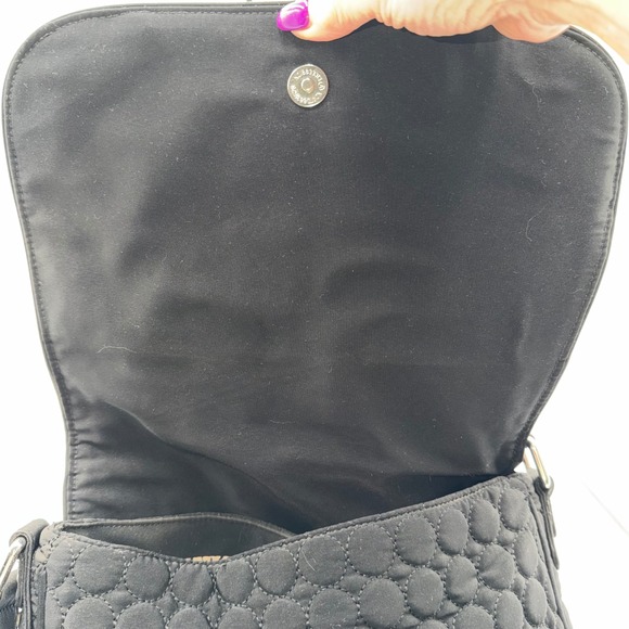 Vera Bradley Black Quilted Microfiber Shoulder Bag Purse Circle Pattern Flap - Picture 8 of 10